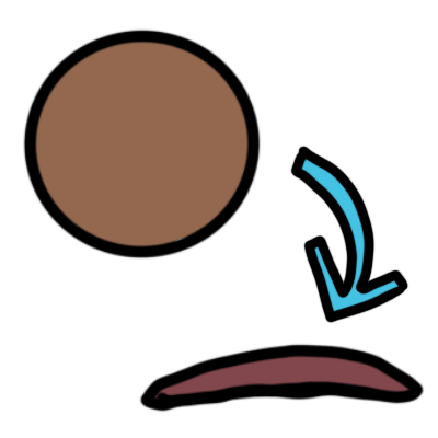 a medium brown circle, with a light blue arrow pointing to a medium brown, thick, slightly uneven line.